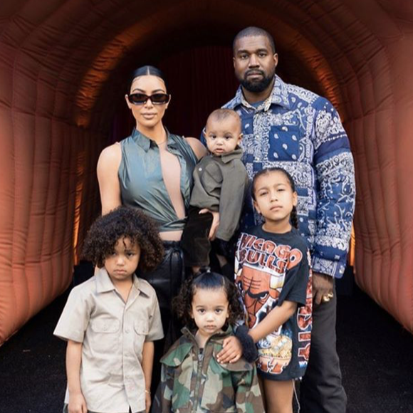 Kim Kardashian, Kanye West et leurs quatre enfants North, Saint, Chicago et Psalm. Février 2020.