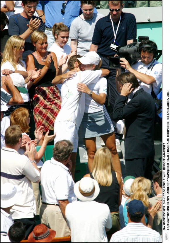 Justine Henin et son ex-mari Pierre-Yves Hardenne à Roland-Garros en 2003. © Rindoff - Martinez / BestImage