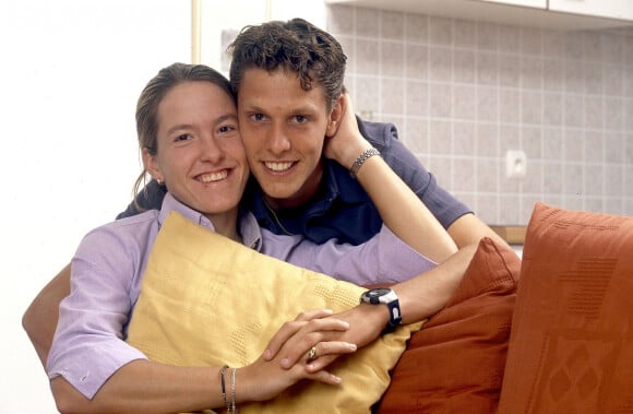 Justine Henin et son ex-mari Pierre-Yves Hardenne à Marloi, en Belgique, en juillet 2001.