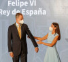 Le roi Felipe VI et la reine Letizia à la cérémonie de remise de la première médaille d'honneur d'Andalousie au roi Felipe VI au palais de San Telmo à Séville, Espagne.