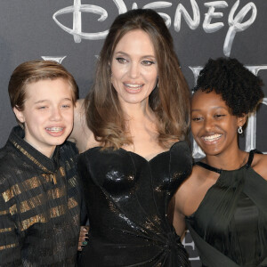 Angelina Jolie et ses enfants Shiloh Nouvel Jolie-Pitt, Zahara Marley Jolie-Pitt - Première de "Maléfique : Le pouvoir du Mal" à Rome.