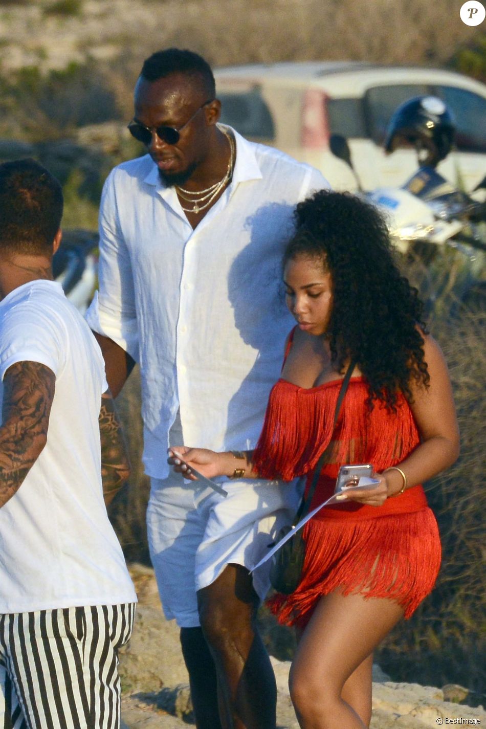 Usain Bolt et sa compagne Kasi J. Bennett sont en vacances à Formentera, Espagne, le 15 août 2019.