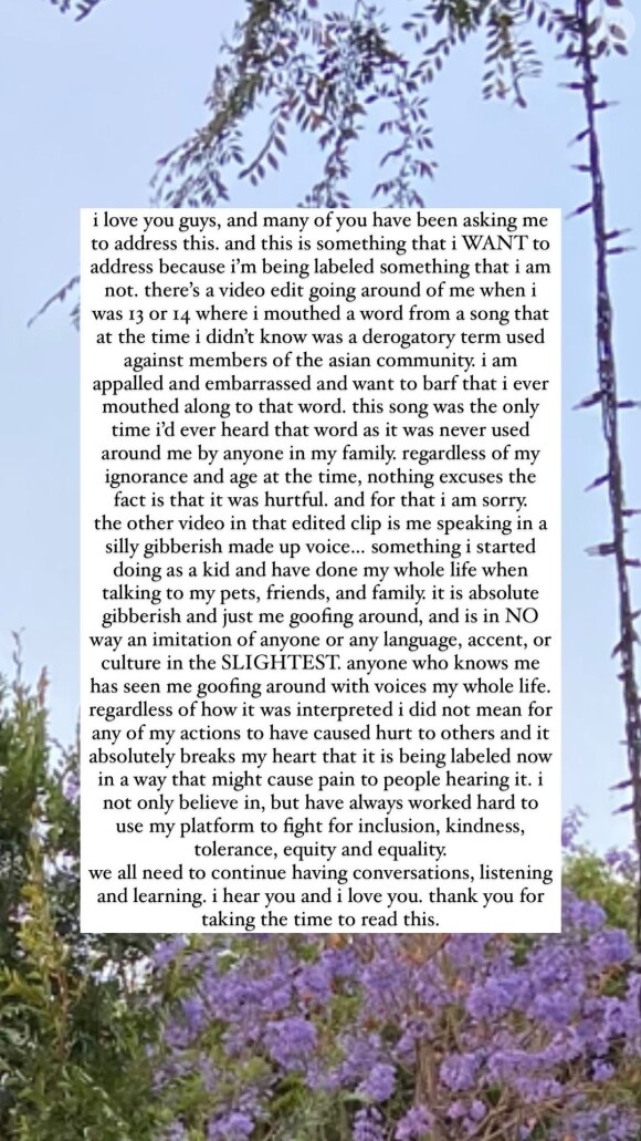 Billie Eilish s'est excusée auprès de son public dans un long message, partagée lundi 21 juin, dans sa story Instagram.