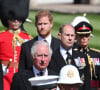 Le prince Charles, prince de Galles, le prince Edward, comte de Wessex, le prince Harry, duc de Sussex - Arrivées aux funérailles du prince Philip, duc d'Edimbourg à la chapelle Saint-Georges du château de Windsor, le 17 avril 2021.