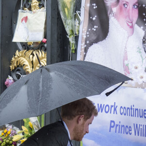 Le prince Harry lors de la visite du Sunken Garden dédié à la mémoire de Lady Diana à Londres le 30 août 2017.