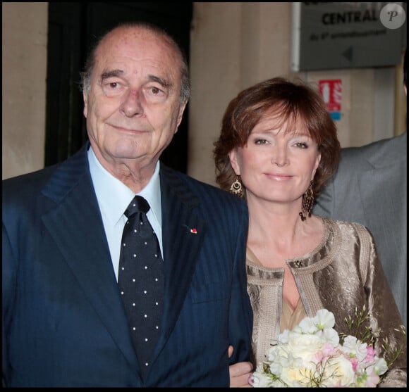 Mariage de Claude Chirac avec Frédéric Salat Baroux en présence de Jacques Chirac à la mairie du 7e arrondissement de Paris