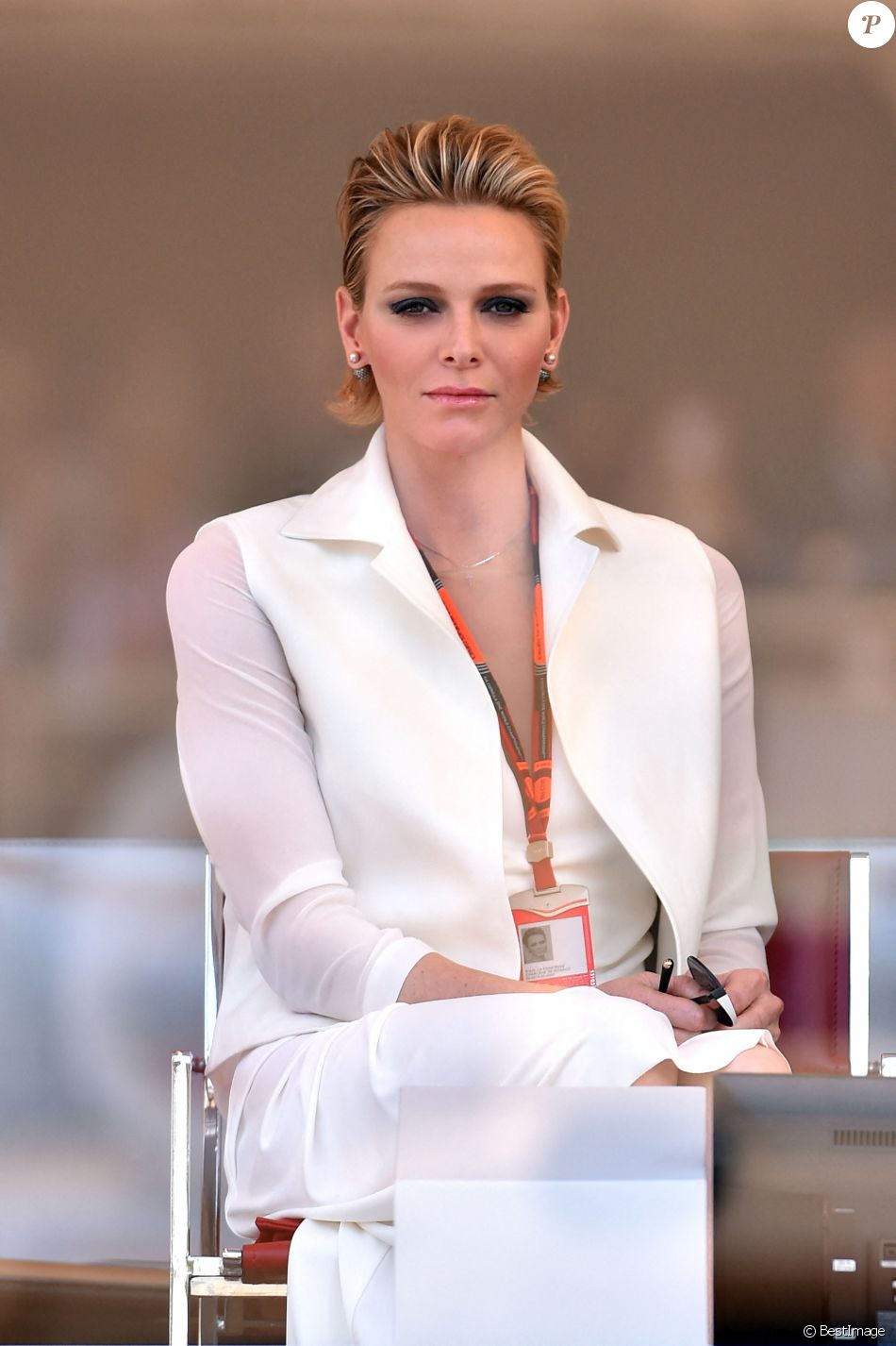 La princesse Charlène de Monaco (en look rock) - Le prince Albert II et sa femme la princesse Charlène de Monaco assistent au Grand Prix de Monaco de formule 1 le 24 mai 2015