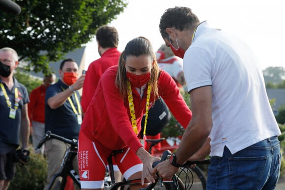 Exclusif - Marine Lorphelin (Miss France 2013) se prépare avant l'Étape du coeur lors du Tour de France 2021 entre Changé et Laval. Le 30 juin 2021. © Christophe Clovis/Bestimage