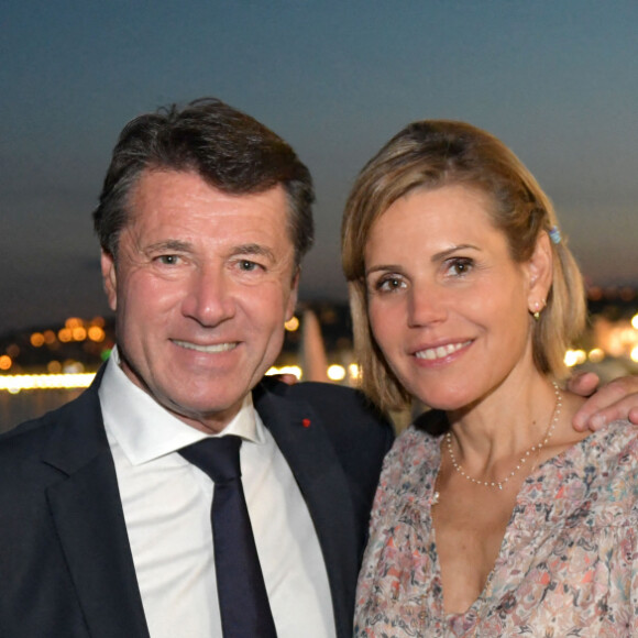 Exclusif - Christian Estrosi (le maire de Nice) et sa femme Laura Tenoudji Estrosi à la soirée après les résultats du second tour des élections régionales et départementales, à Nice, le 27 juin 2021. Renaud Muselier a largement remporté l'élection régionale avec plus de 56% des votes, et tous les binômes des Alpes-Maritimes soutenus par Christian Estrosi ou les LR ont gagné face au RN. © Bruno Bebert/Bestimage 