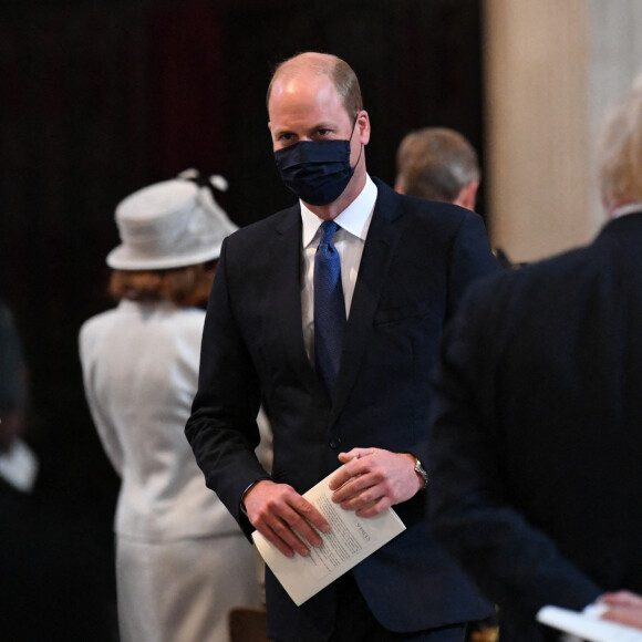 Le prince William, duc de Cambridge, assiste au 73 ème anniversaire du National Health Service à la cathédrale St Paul à Londres, le 5 juillet 2021, sans Kate Middleton, duchesse de Cambridge, qui s'est mise à l'isolement en étant cas contact du coronavirus (Covid-19). Le Premier ministre britannique, Boris Johnson était également présent à la cérémonie en l'honneur du système de santé publique au Royaume-Uni.