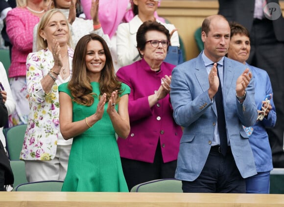 Le prince William, duc de Cambridge, et Kate Middleton, duchesse de Cambridge, dans les tibunes du tournoi de tennis de Wimbledon au All England Lawn Tennis and Croquet Club à Londres, Royaume Uni, le 10 juillet 2021.
