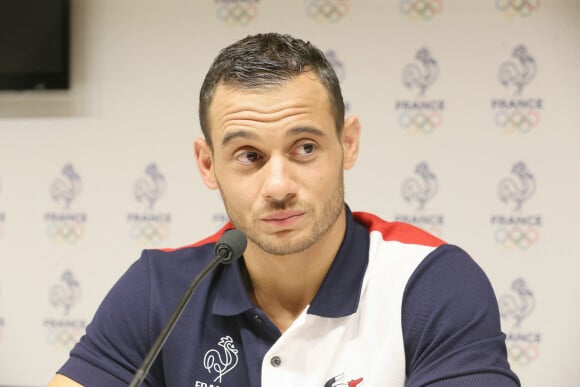 Samir Ait Said, porte-drapeau français aux Jeux olympiques de Tokyo (23 juillet - 8 août 2021) en conférence de presse à Paris, le 5 juillet 2021.