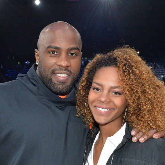 Teddy Riner et sa compagne Luthna Plocus au match de NBA Game Paris 2020 entre les Bucks de Milwaukee et les Charlotte Hornet à l'AccorHotels Arena à Paris le 24 janvier 2020. © Veeren / Bestimage