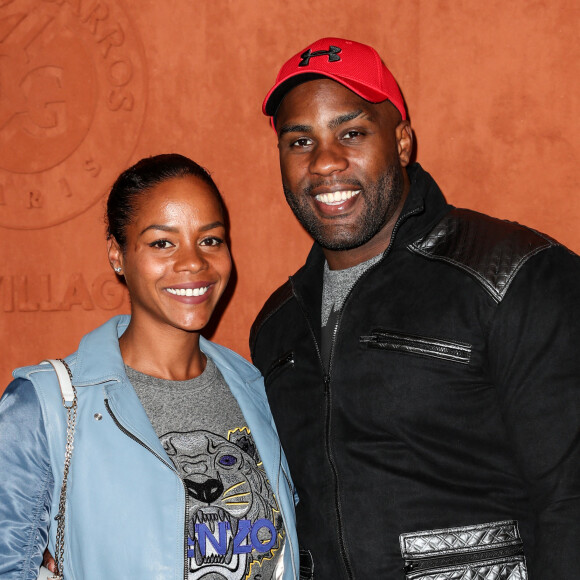 Teddy Riner, sa compagne Luthna Plocus au village lors des internationaux de tennis de Roland Garros à Paris, France. © Jacovides-Moreau / Bestimage