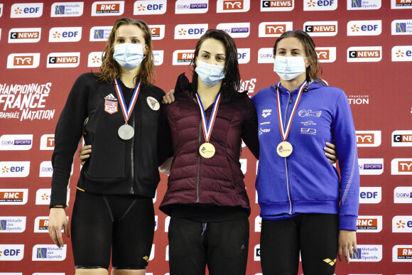 Marie Wattel (France) - CN Marseille - Beryl Gastaldello (France) - CN Marseille - Charlotte Bonnet (France) - Olympic Nice Natation - Championnats de France de natation Elite à Saint-Raphaël. © Norbert Scanella / Panoramic / Bestimage 