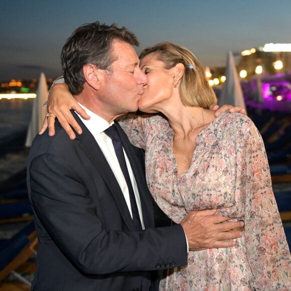 Exclusif - Christian Estrosi (le maire de Nice) et sa femme Laura Tenoudji Estrosi à la soirée après les résultats du second tour des élections régionales et départementales, à Nice, le 27 juin 2021. © Bruno Bebert/Bestimage