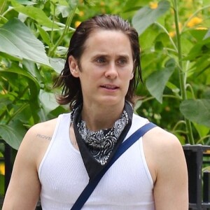 Exclusif - Jared Leto à la sortie de son cours de gym dans le quartier de Manhattan à New York.