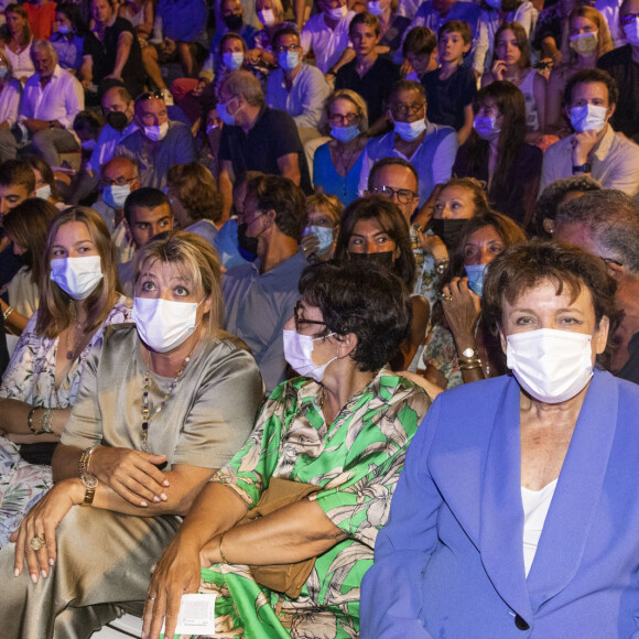 Exclusif - Roselyne Bachelot (ministre de la Culture) - People assistent au spectacle de Gad Elmaleh le premier jour de l'ouverture du Festival de Ramatuelle le 31 juillet 2021. La soirée s'est ensuite terminée par un dîner dans un restaurant de la plage Tahiti. © Cyril Bruneau/Festival de Ramatuelle/Bestimage 