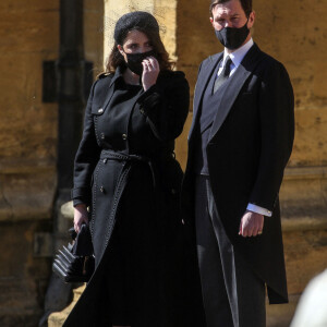 La princesse Eugenie d'York et son mari Jack Brooksbank - Arrivées aux funérailles du prince Philip, duc d'Edimbourg à la chapelle Saint-Georges du château de Windsor, le 17 avril 2021.