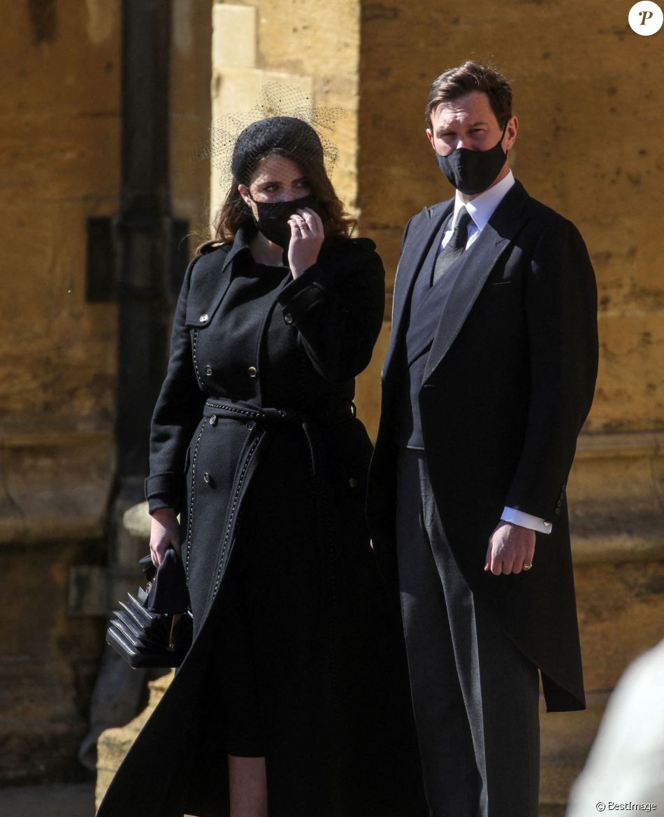 La princesse Eugenie d&#039;York et son mari Jack Brooksbank - Arrivées aux funérailles du prince Philip, duc d&#039;Edimbourg à la chapelle Saint-Georges du château de Windsor, le 17 avril 2021.