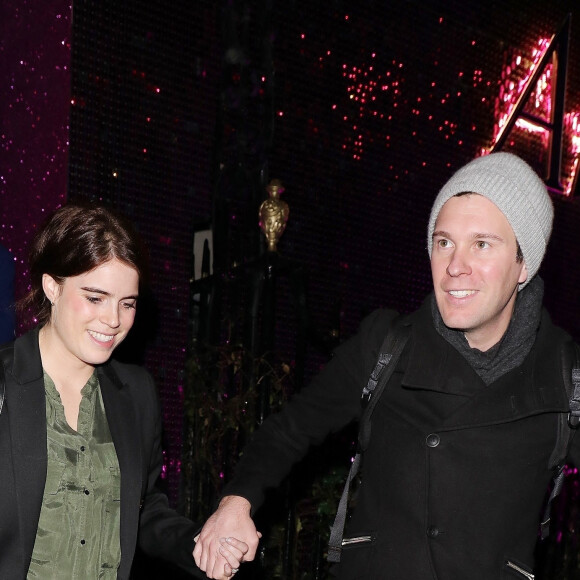 La princesse Eugenie d'York et son mari Jack Brooksbank à la sortie du club Annabel à Londres. Le 15 mars 2019