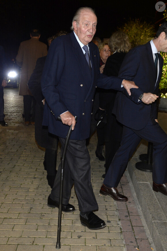 Le roi Juan Carlos d'Espagne à son arrivée aux obsèques de l'homme d'affaires mexicain Placido Arango à Madrid. Le 17 février 2020.