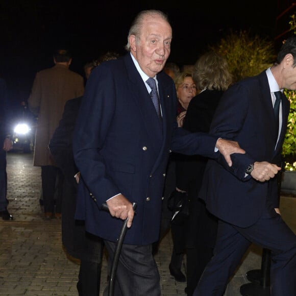 Le roi Juan Carlos d'Espagne à son arrivée aux obsèques de l'homme d'affaires mexicain Placido Arango à Madrid. Le 17 février 2020.