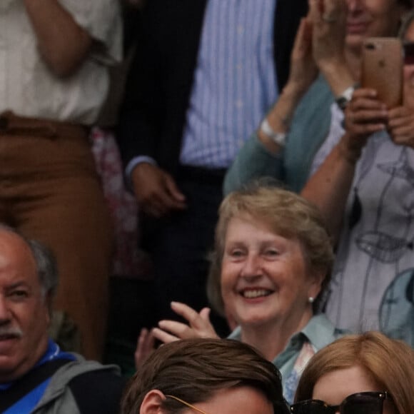 La princesse Beatrice d'York (enceinte) et son mari Edoardo Mapelli Mozzi au tournoi de Wimbledon au All England Lawn Tennis and Croquet Club à Londres, Royaume Uni, le 8 juillet 2021.