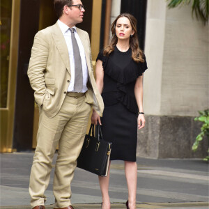 Michael Weatherly et Eliza Dushku sur le tournage de la série télé "Bull" à New York Le 29 avril 2017. © CPA / Bestimage