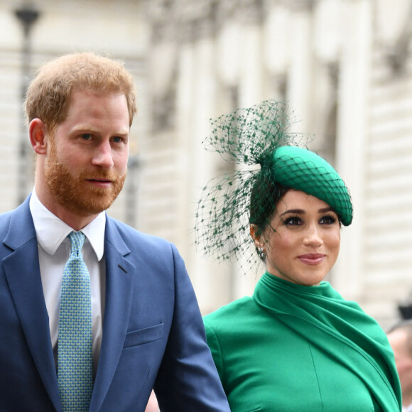Le prince Harry, duc de Sussex, et Meghan Markle, duchesse de Sussex à la cérémonie du Commonwealth en l'abbaye de Westminster à Londres. Le 9 mars 2020.