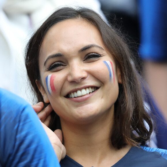 Valérie Bègue (Miss France 2008) dans les tribunes lors des quarts de finale de la Coupe du monde opposant la France à l'Uruguay au stade de Nijni Novgorod à Nijni Novgorod, Russie, le 6 juillet 2018. © Cyril Moreau/Bestimage
