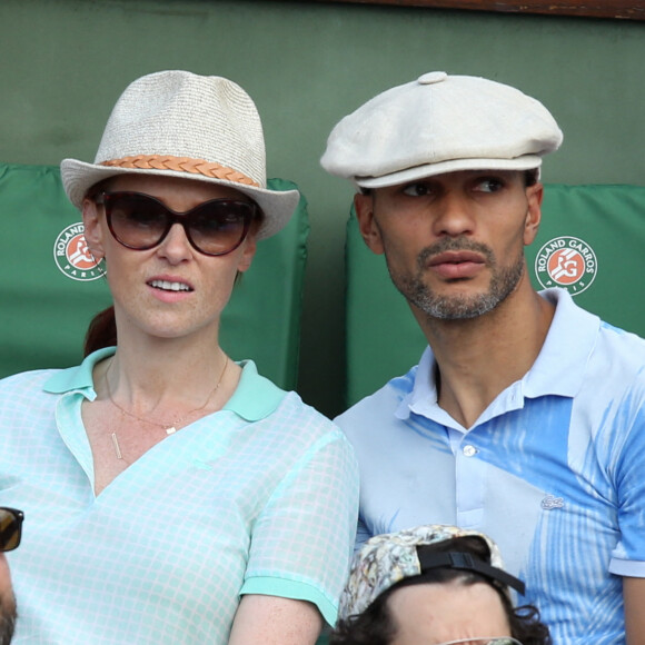 Audrey Fleurot et son compagnon Djibril Glissant assistent à la finale dame lors des Internationaux de France de tennis de Roland Garros à Paris.