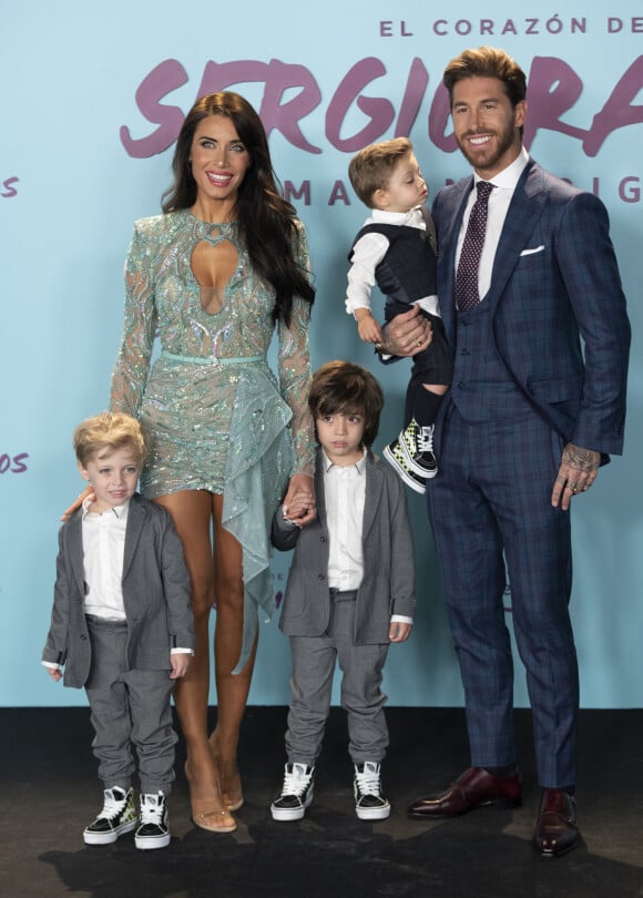 Sergio Ramos avec sa compagne Pilar Rubio avec leurs enfants Alejandro, Marco et Sergio - Première du documentaire "Le coeur de Sergio Ramos" à Madrid le 10 septembre 2019.