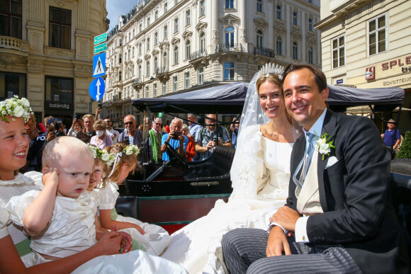 Mariage religieux de la princesse Maria Anunciata de Liechtenstein avec son fiancé Emanuele Musini à l'église Schottenkirche de Vienne, en Autriche, le 4 septembre 2021.