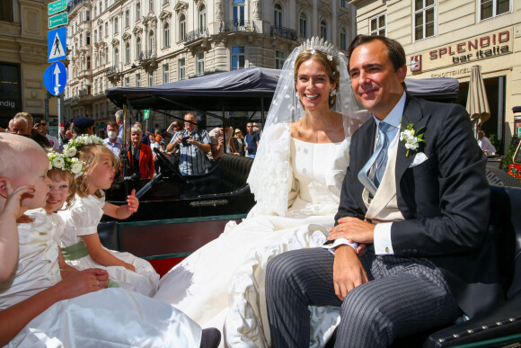 Mariage religieux de la princesse Maria Anunciata de Liechtenstein avec son fiancé Emanuele Musini à l'église Schottenkirche de Vienne, en Autriche