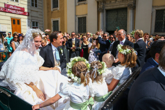 Mariage religieux de la princesse Maria Anunciata de Liechtenstein avec son fiancé Emanuele Musini à l'église Schottenkirche de Vienne, en Autriche, le 4 septembre 2021.