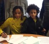 JoeyStarr et son ex-compagne Leïla Dixmier assistent à la signature de leur fils Matisse Morville à l'AJ Auxerre. Février 2019.