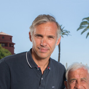 Paul et Jean-Paul Belmondo - Tournage du documentaire "Belmondo par Belmondo" au Beach Club à Monaco. Le 4 juin 2014. © Frederic Nebinger / Bestimage