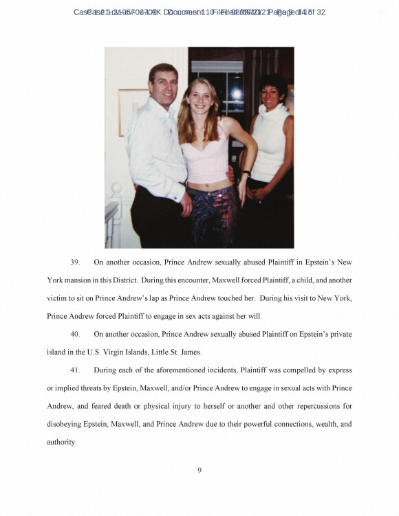 Un document du tribunal de New York implique le Prince Andrew dans l'affaire Epstein.