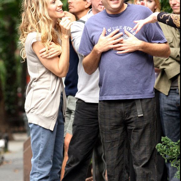 Sarah Jessica Parker et Willie Garson sur le tournage du film "Sex in the city".