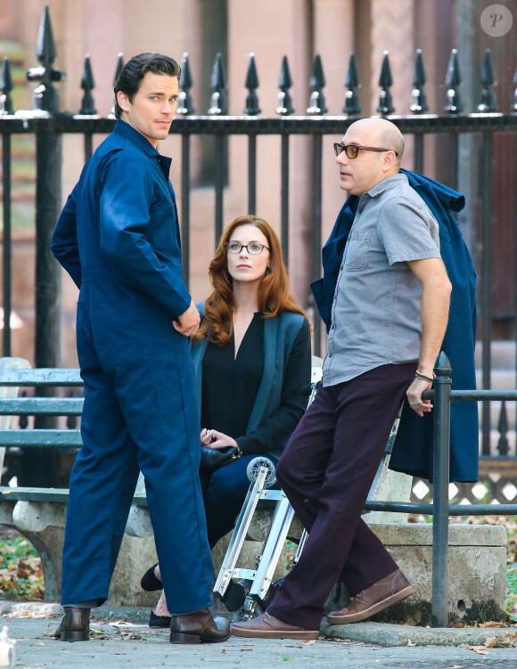 Matthew Bomer, Bridget Regan, Willie Garson - Tournage de la série "White Collar" (FBI : Duo très spécial) à New York, le 15 août 2013.