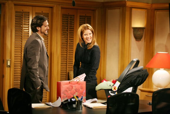 Joshua Morrow et Michelle Stafford sur le tournage de la série "Les Feux de l'Amour" à Los Angeles. Le 8 janvier 2007.