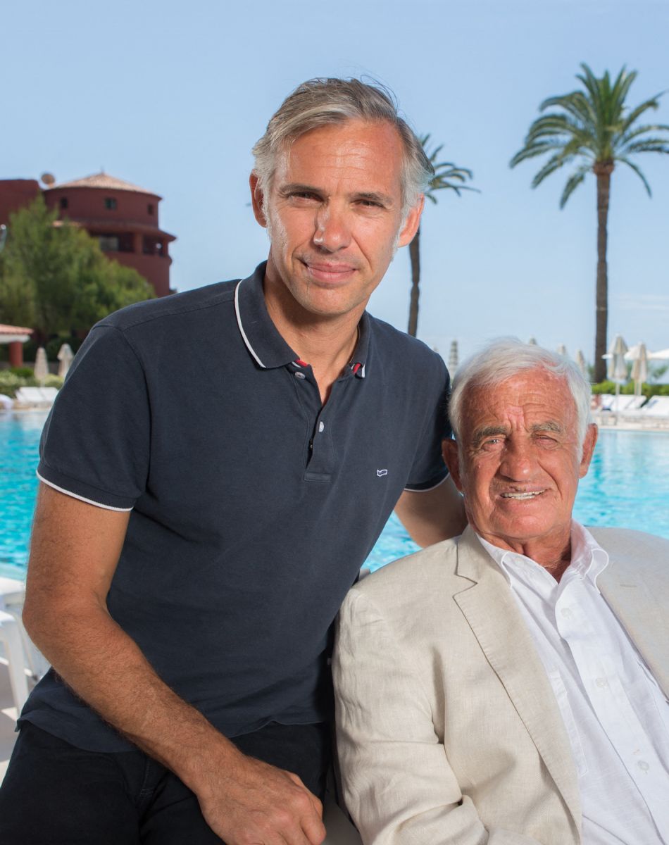 Paul et Jean-Paul Belmondo - Tournage du documentaire "Belmondo par Belmondo" au Beach Club à Monaco. Le 4 juin 2014. © Frederic Nebinger / Bestimage