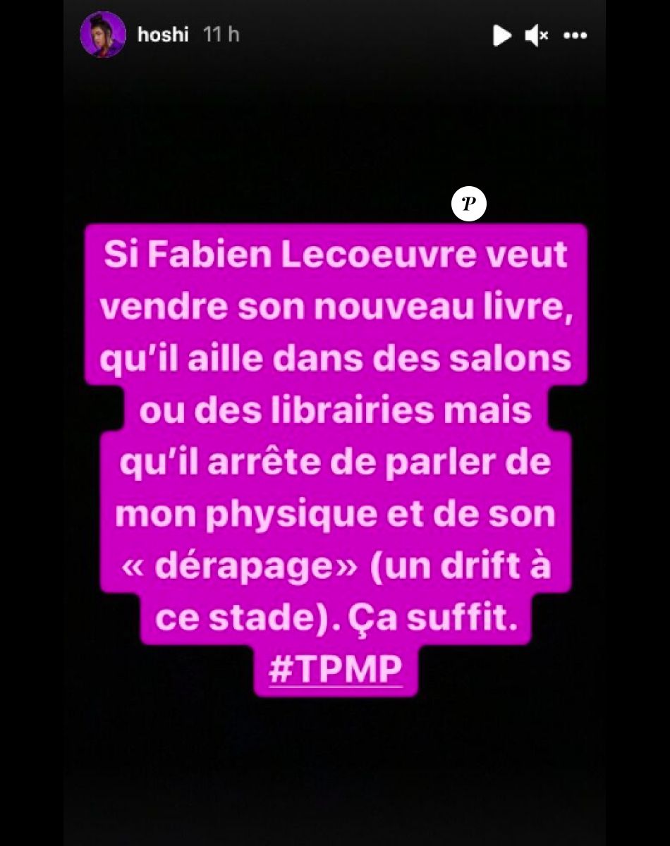 Hoshi s'agace contre Fabien Lecoeuvre sur Instagram. Octobre 2021.
