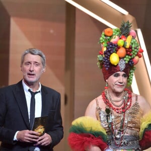 Exclusif - Antoine de Caunes et José Garcia lors de la cérémonie de la 1ère édition des "Olympia Awards" (cérémonie récompensant des artistes de la musique et de l'humour, présentée par A. de Caunes) à l'Olympia. Paris, le 11 décembre 2019. © Gorassini-Tribeca/Bestimage 