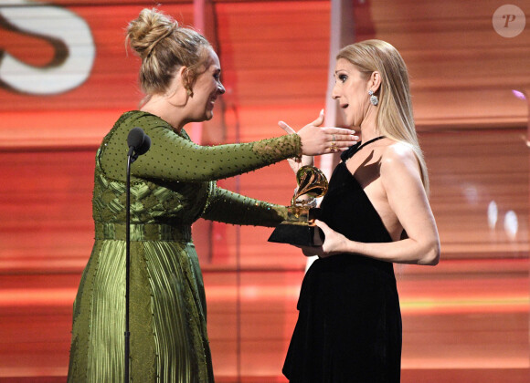 Celine Dion et Adele à la 59e édition des Grammy Awards au Staples Center de Los Angeles, le 12 février 2017