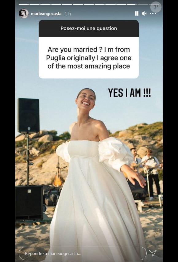 Marie-Ange Casta s'est dévoilée pour la toute première fois dans sa robe de mariée le 21 février 2021. Elle a épousé Marc-Antoine Le Bret en juin 2019 en Corse.