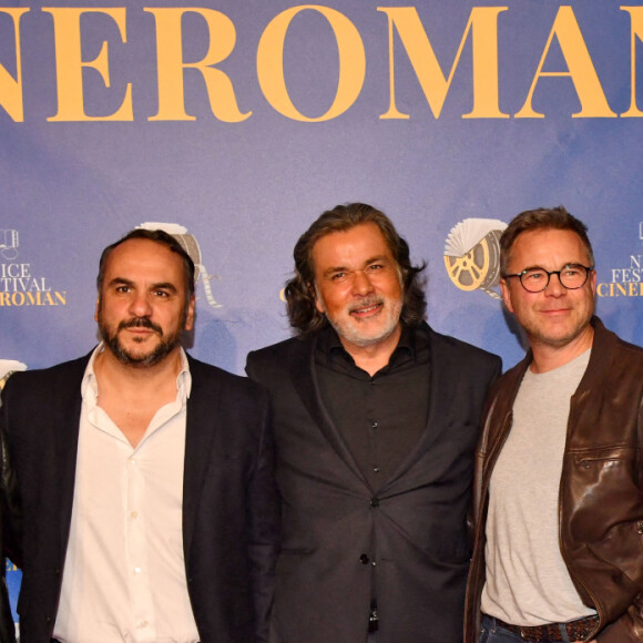 Anaïs et François-Xavier Demaison, Christophe Barratier, lors de la quatrième soirée de la 3ème édition du Festival Cinéroman à Nice, France, le 23 octobre 2021. © Bruno Bebert/Bestimage 