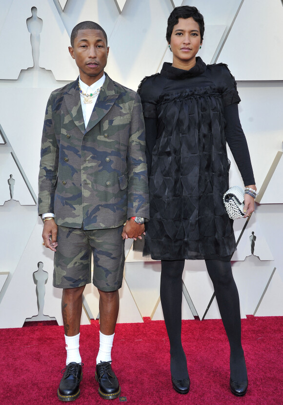Pharrell Williams et sa femme Helen Lasichanh lors du photocall des arrivées de la 91ème cérémonie des Oscars 2019 au théâtre Dolby à Hollywood, Los Angeles, Californie, Etats-Unis, le 24 février 2019.