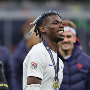 Paul Pogba - Football: La France remporte la coupe de la Ligue des Nations en battant l'Espagne 2 buts à 1 à Milan le 10 octobre 2021.